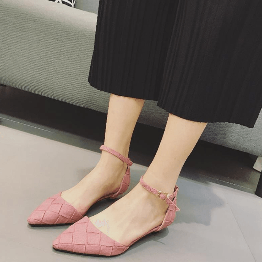 Women Comfy Pointed Toe Chic Ankle Buckle Strap D'Orsay Flats