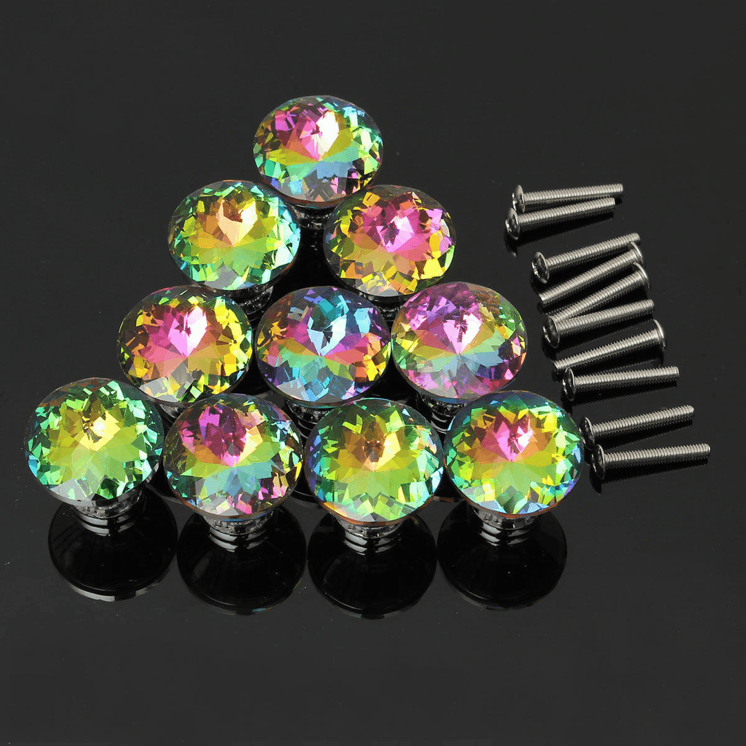 10Pcs 28Mm Diamond Crystal Shape Glass Cabinet Knob Cupboard Drawer Pull Handle