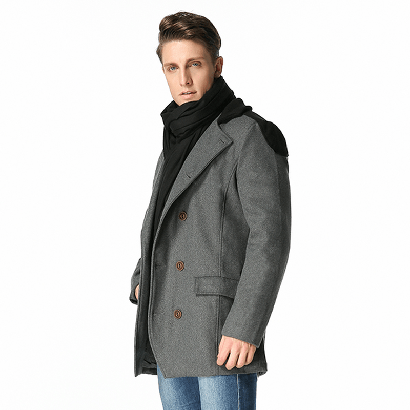 Mens Solid Double Breasted Mid-Long Thicken Coats