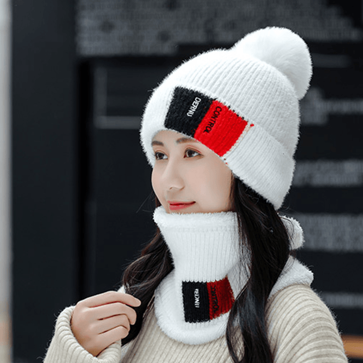 Unisex 2PCS plus Velvet Thicken Warm Windproof Neck Face Protection Riding Knitted Hat Scarf