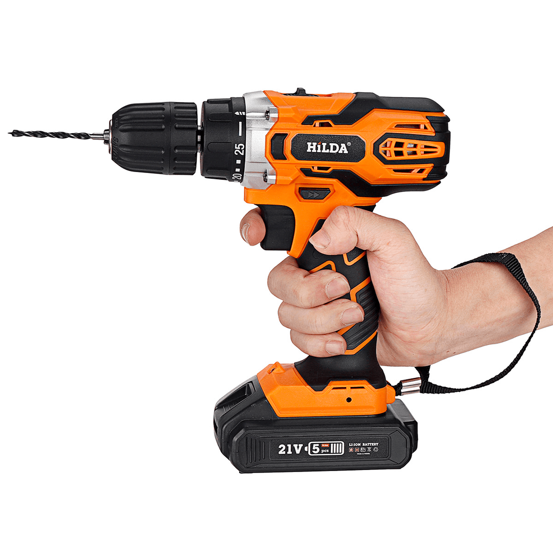 21V Cordless Electric Drill Driver 520N.M LED Portable Rechargeable Screwdriver Hammer Drill W/ 1/2 Battery