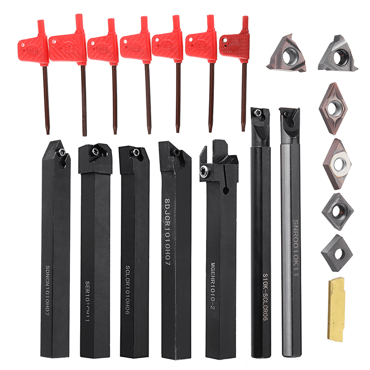 21PCS 10Mm Lathe Solid Carbide Inserts Turning Tool Holder Boring Bar with Wrenches for Lathe Cutting Tools