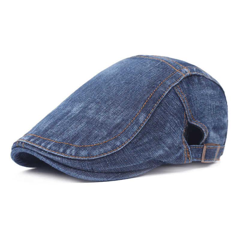 Mens Womens Washed Denim Adjustable Solid Painter Beret Hat