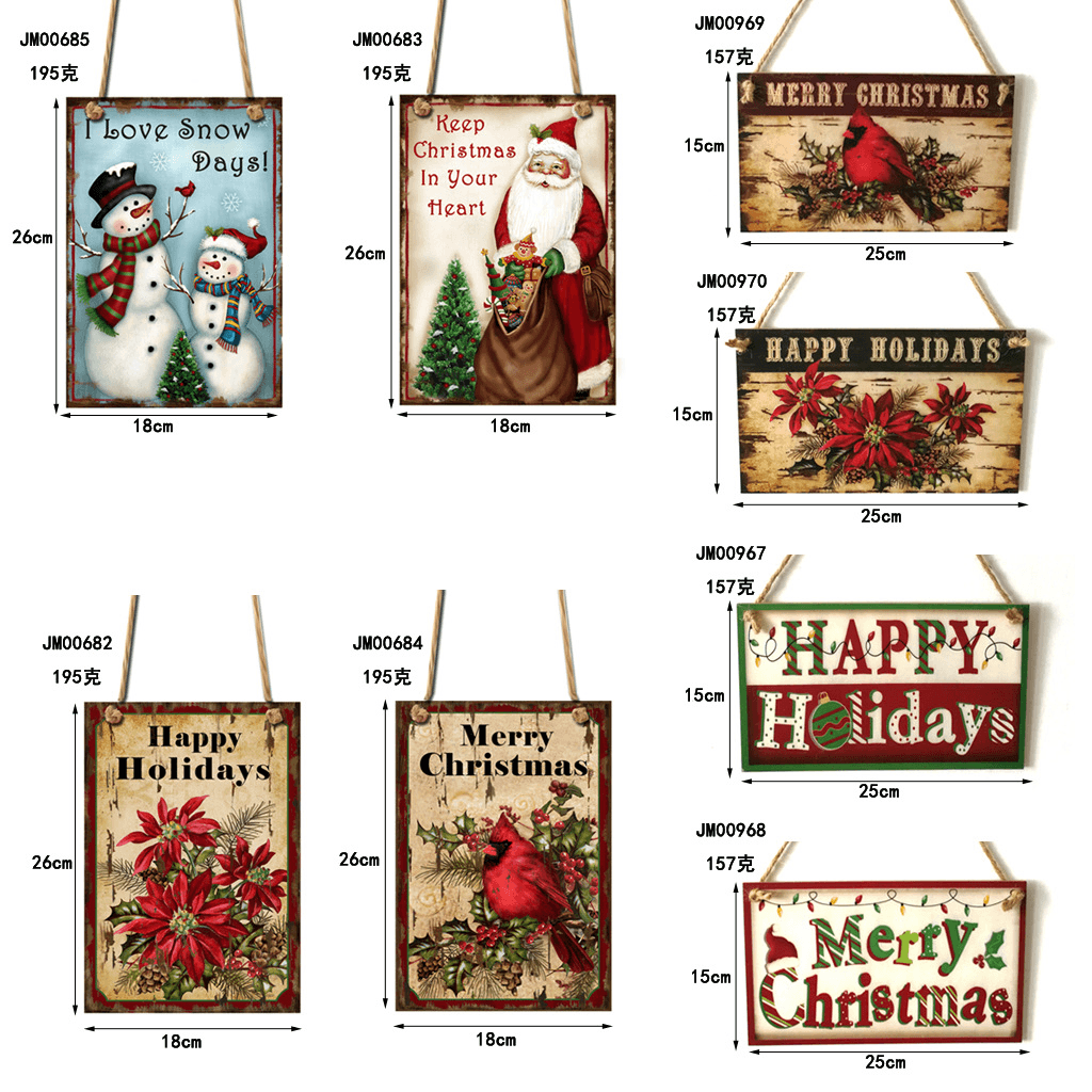 Christmas Door Hanging Painting Board Sata Claus Snowman Merry Christmas DIY House Wall Decor Party Supplies