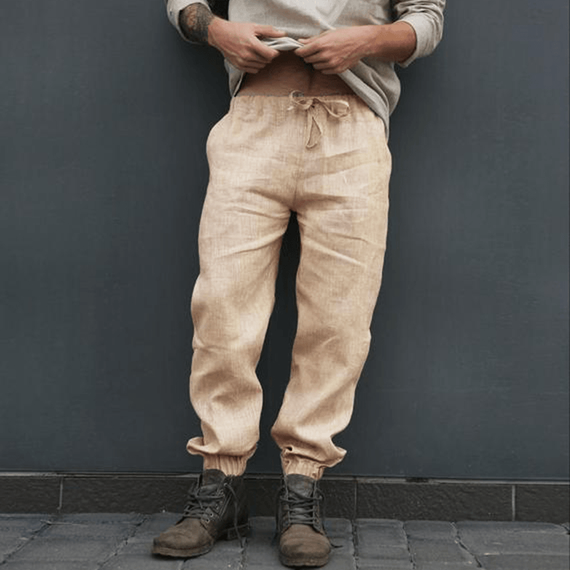 Mens Cotton Breathable Elastic Waist Casual Pants