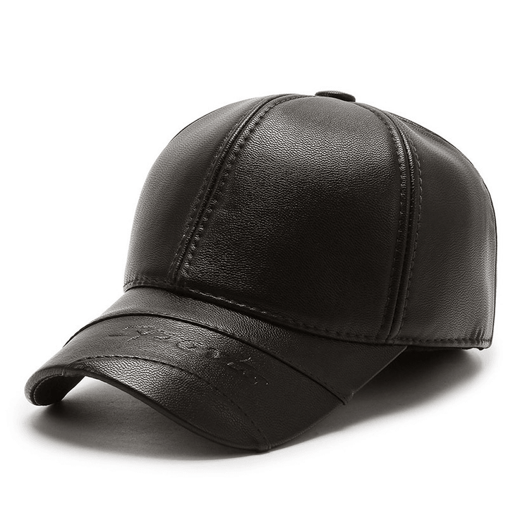 Men'S Middle-Aged and Elderly Winter Cold-Proof PU Leather Hat