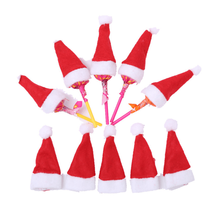 10Pcs/Pack Mini Christmas Hat Santa Claus Hat Xmas Lollipop Hat Mini Wedding Gift Creative Caps Christmas Tree Ornament Decor