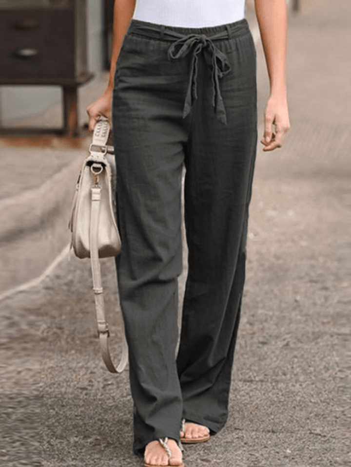 S-5XL Women Elastic Waist Casual Wide Legs Long Pants Solid Yoga Trousers