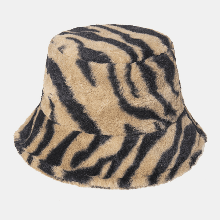 Unisex Felt Zebra Pattern plus Thicken and Velvet Warm Windproof Soft All-Match Bucket Hat - MRSLM