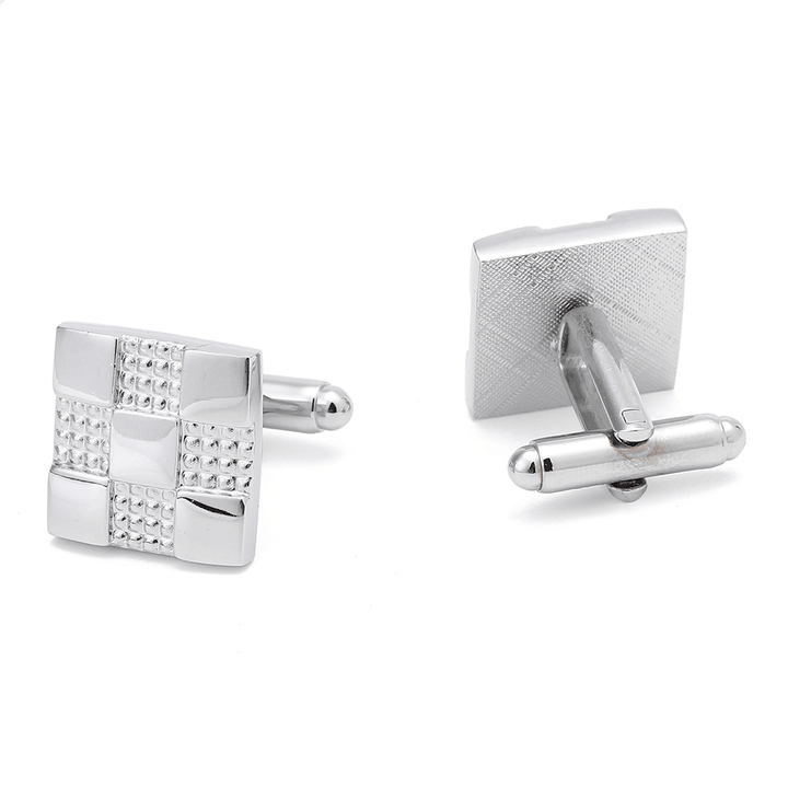 Unisex Silver Grid Cufflinks Business High-Grade Tie Clip