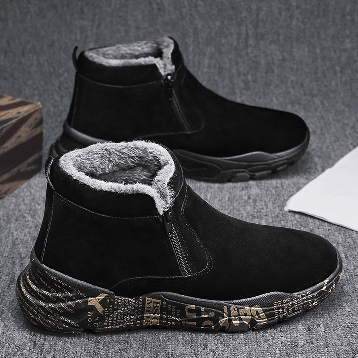 Men Letter Printed plus Velvet Thicken Warm Side-Zip Snow Boots