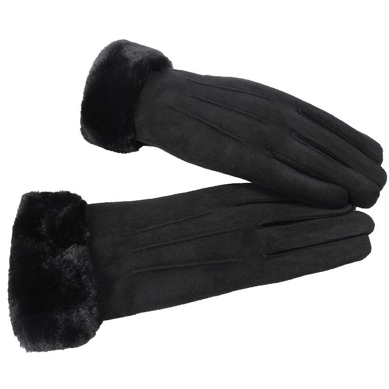 Women Warm Thick plus Velvet Lined Suede Windproof Gloves