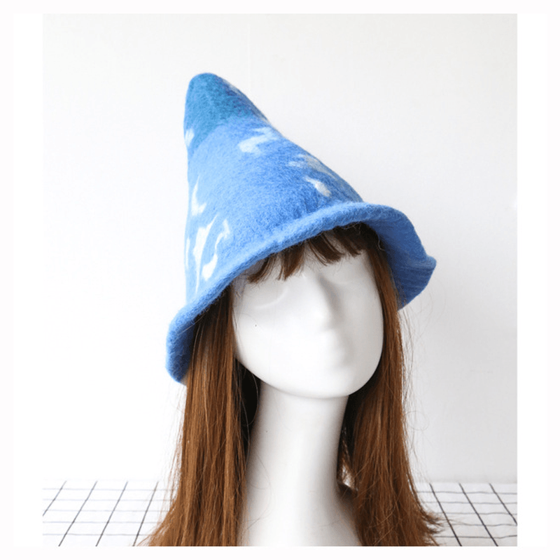 Halloween Harajuku Style Funny Street Spire Black Starry Hat Blue