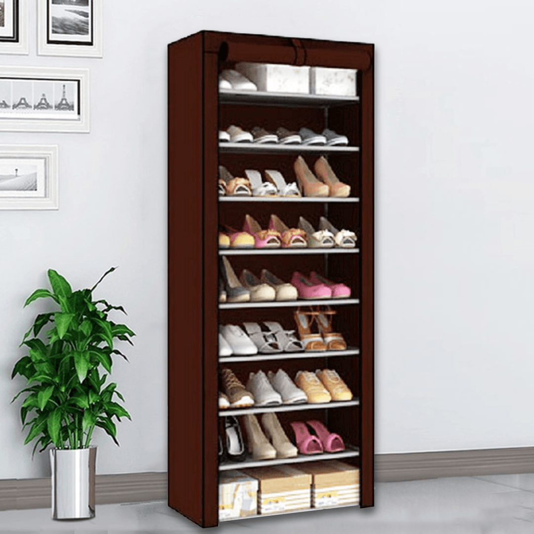 10 Tiers 9 Lattices Shoe Rack Shelf Storage Closet Organizer Cabinet with Dust Cover