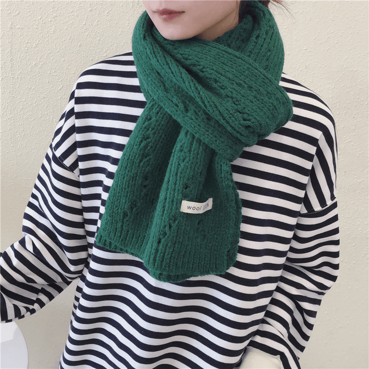 Pure Color Knitted Hollow Thick Warm Scarf