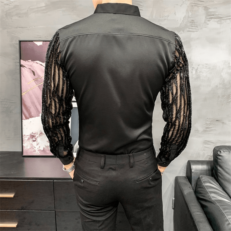 Hollow Lace Stitching Korean Style Slim Shirt