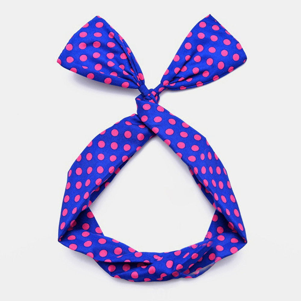 Women Cute Sweet Bow Headdress Dot Stripe Pattern with Adjustable Straight Wire Fabric Cross Tie Headband - MRSLM