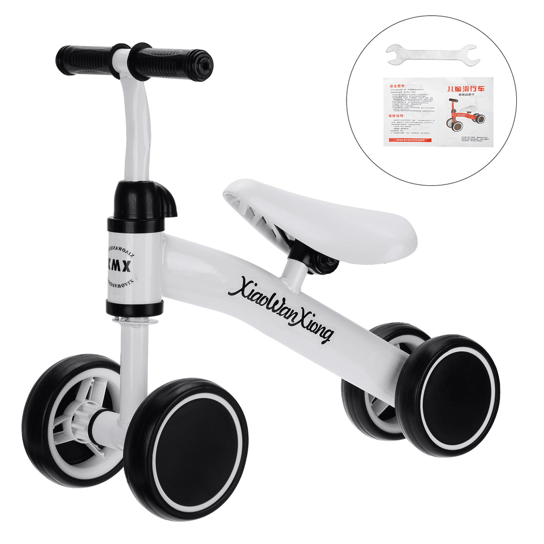 12 Inch 4 Wheels Kids No Pedal Balance Bikes for Aged 1-3 Toddler Children Bicycle with Non-Pneumatic EVA Tires Blance Training