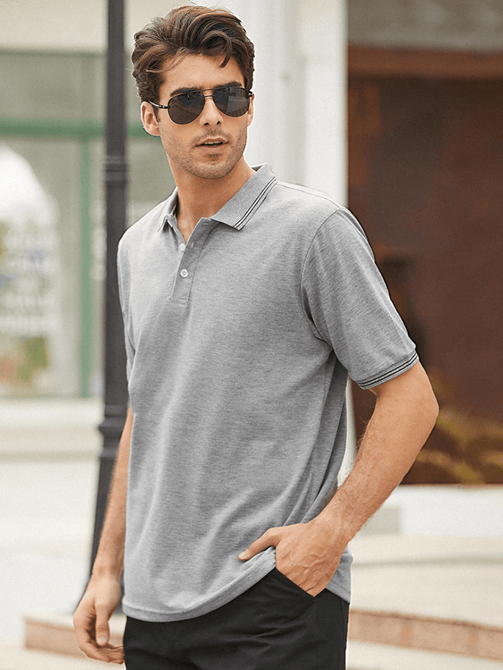 Mens Business Cotton Solid Color Button Closure Golf Shirts