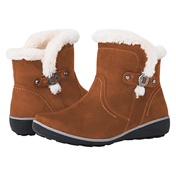 Women Winter Suede Warm Plush Lining Buckle Slip Resistant Ankle Snow Boots