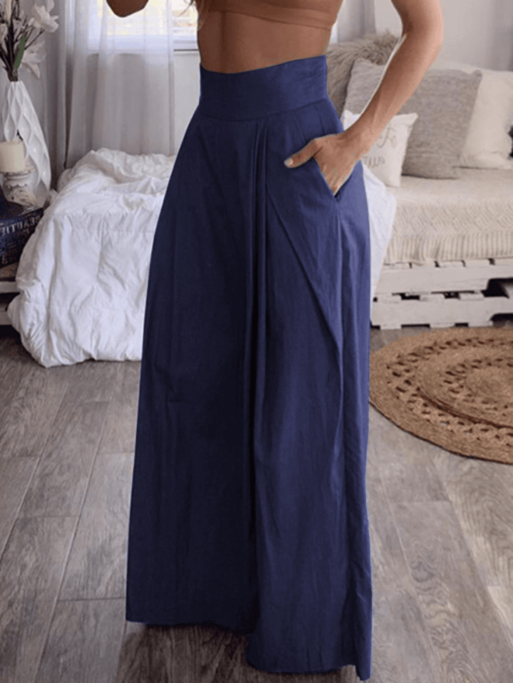 Women High Waist Trousers Casual Loose Wide Leg Pants with Pockets