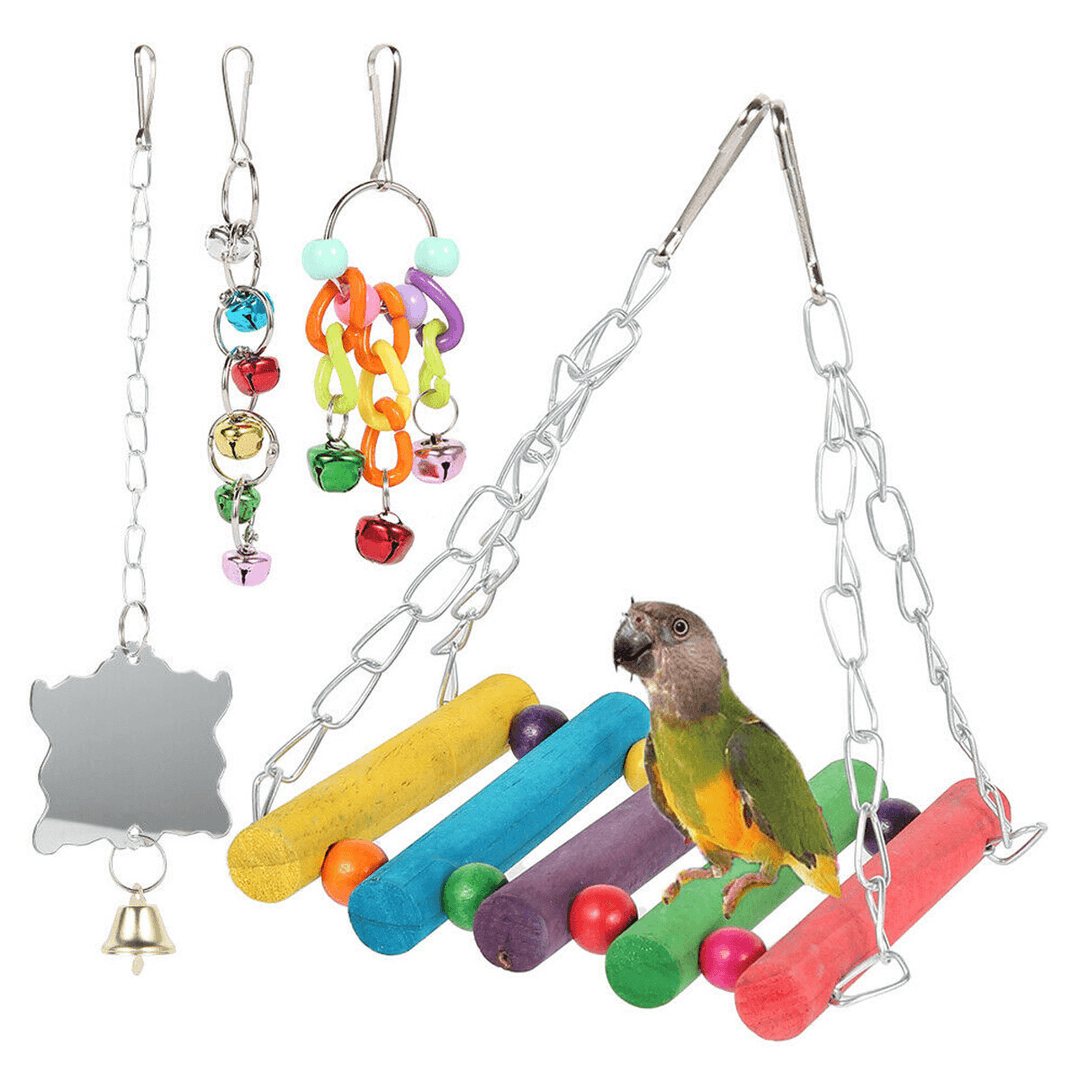 8 Pcs Pet Bird Toys Chewing Hanging Bell Parrot Swing Budgie Cockatrice Cage Set