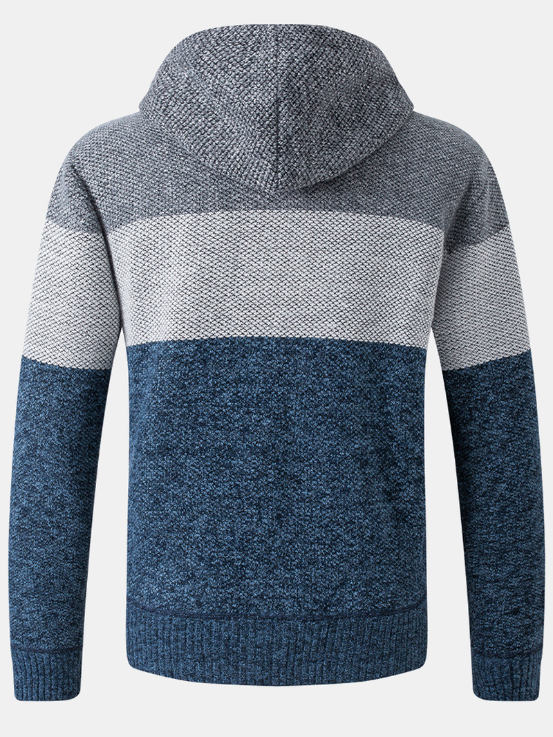 Mens Colorblock Wool Knitting Thick Warm Long Sleeve Hoodie Jacket