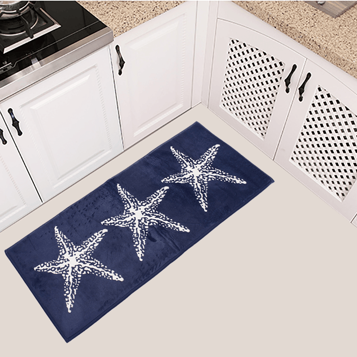 45X115Cm Anti-Slip Soft Flannel Door Mat Kitchen Floor Rug Bathroom Carpet Blue