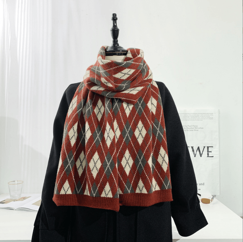 Warm Diamond Lattice Long Solid Color Soft Scarf