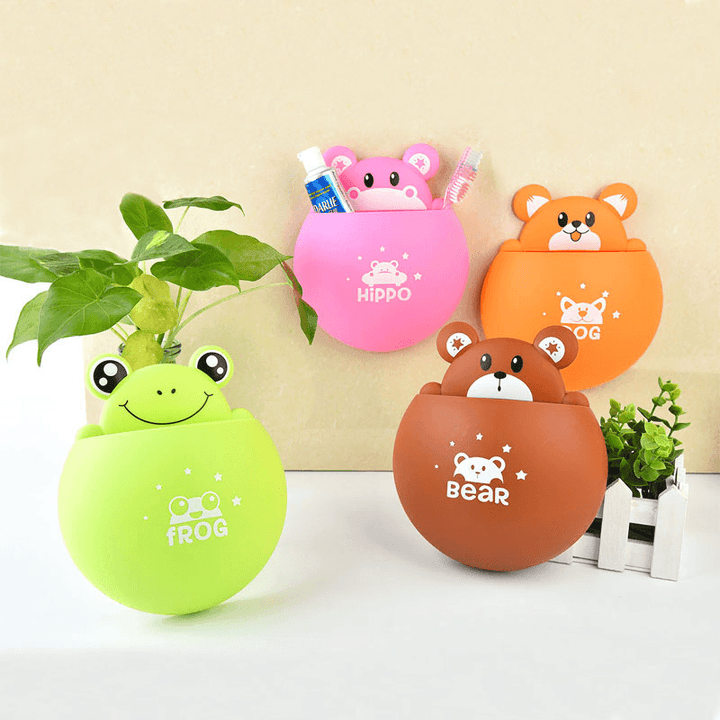 Honana BX Suction Toothbrush Holder Wall Mounted Cartoon Plastic Toothpaste Box Bathroom Storage