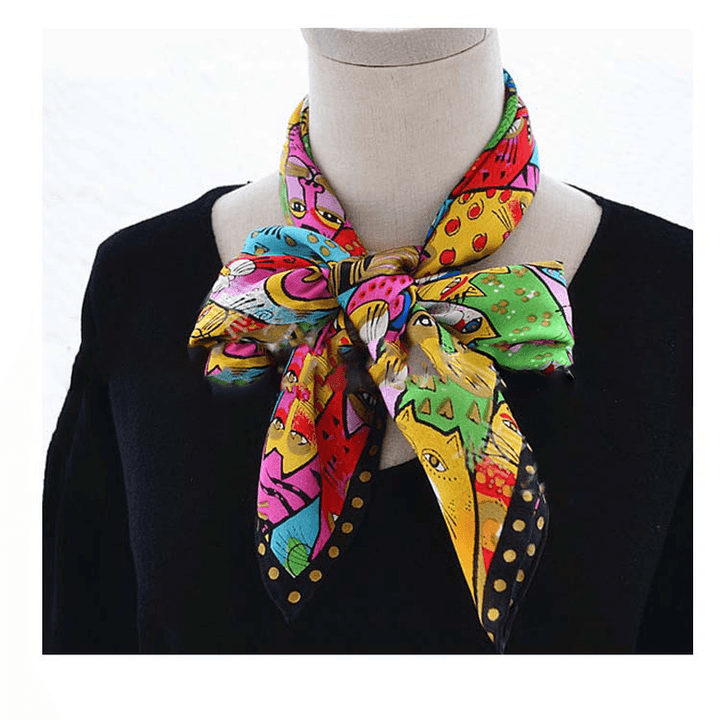 Fashionable Women'S Rainbow Color Cat Silk Scarf