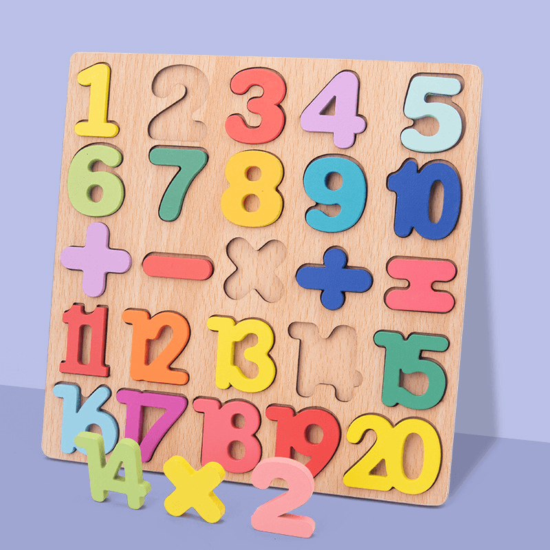 Children'S Alphanumeric Building Block Puzzle Early Education Wooden Hand-Grabbing Board