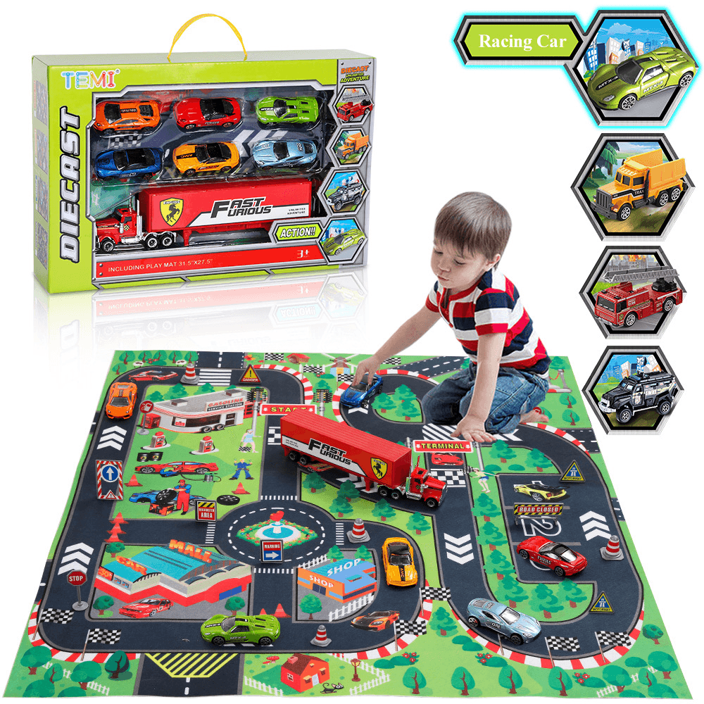 Mini Racing Toy Alloy Engineering Car Parking Lot Scene Game Mat Carpet