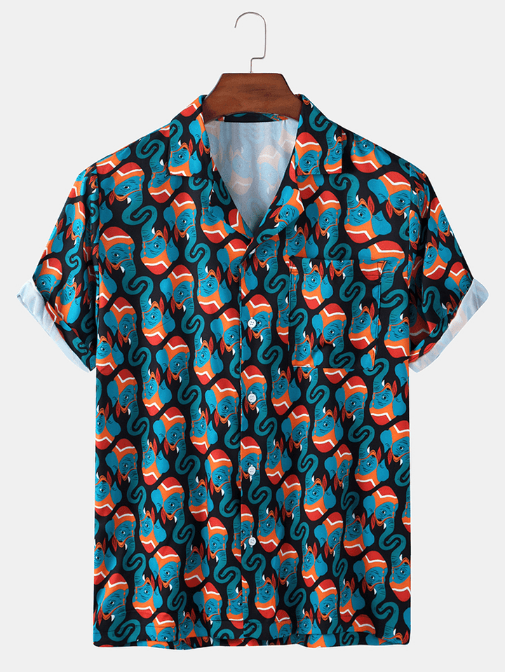 Mens Tropical Leaves Print Hawaii Casual Short Sleeve Shirts