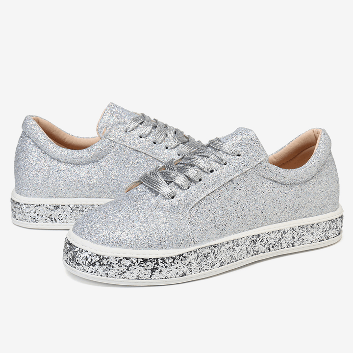 Women Glitter Sequined Fashion Lace up Party Casual Platform Shoes Flats