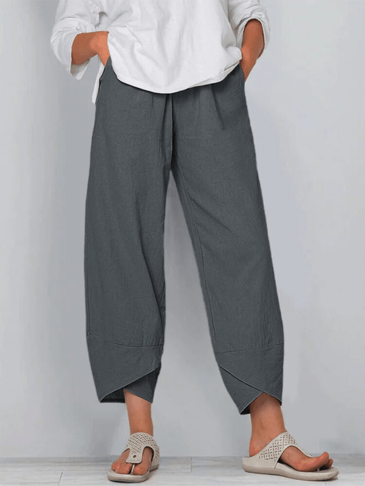 Solid Color Elastic Waist Casual Pants with Pockets - MRSLM