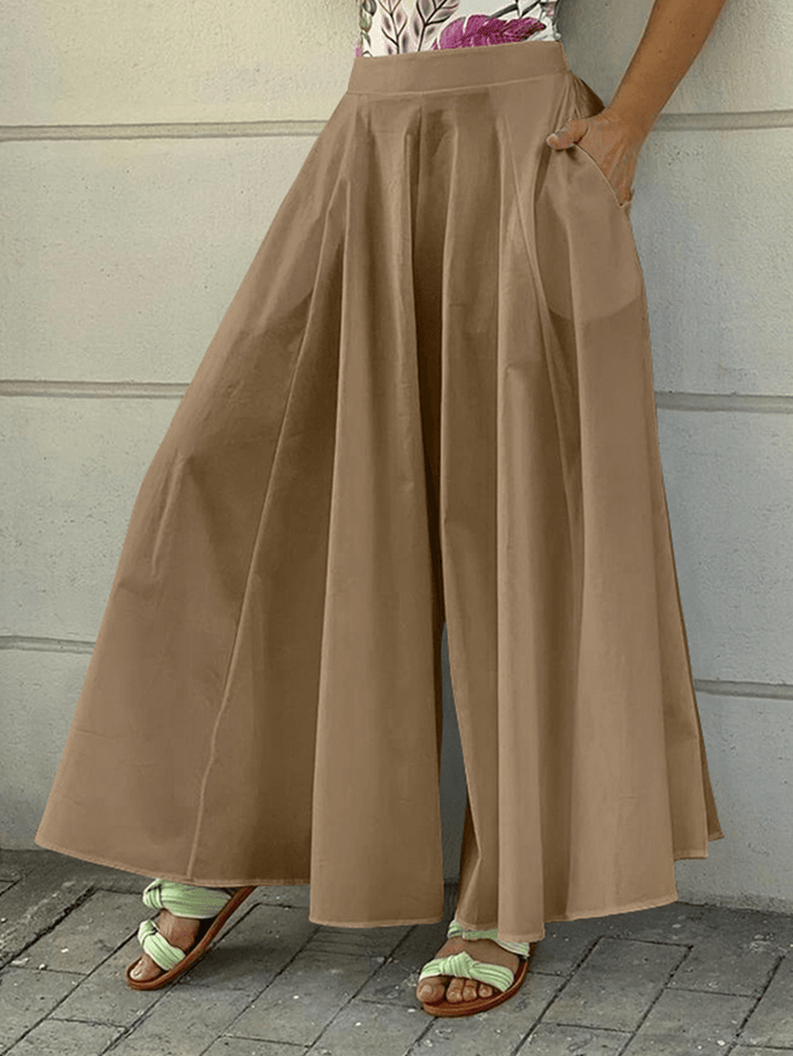 Solid Side Pockets Holiday Leisure Casual Trousers for Women