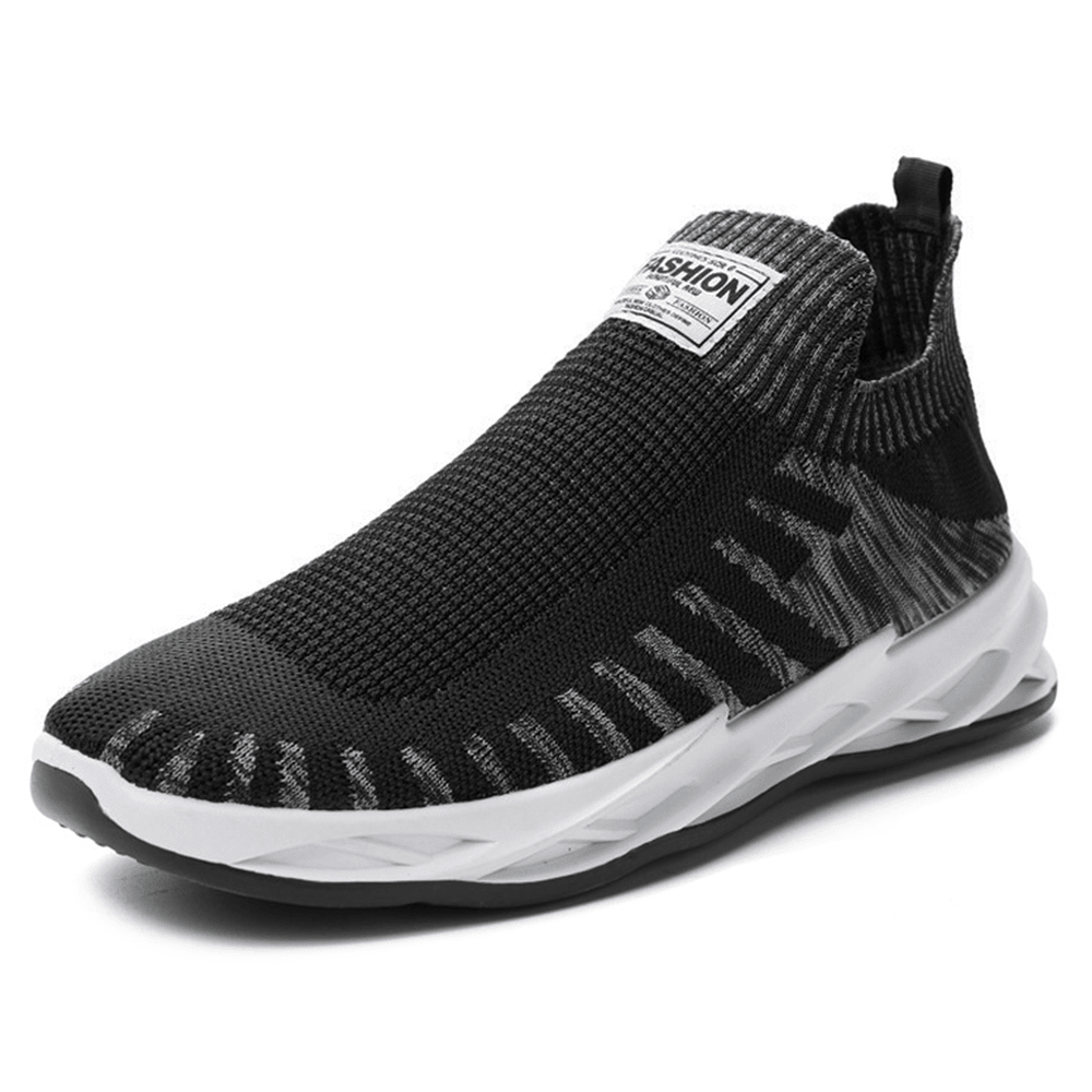 Men Summer Autumn Hollow Breathable Stripe Upper Soft Sole Non Slip Comfy Flying Weaving Sport Shoes