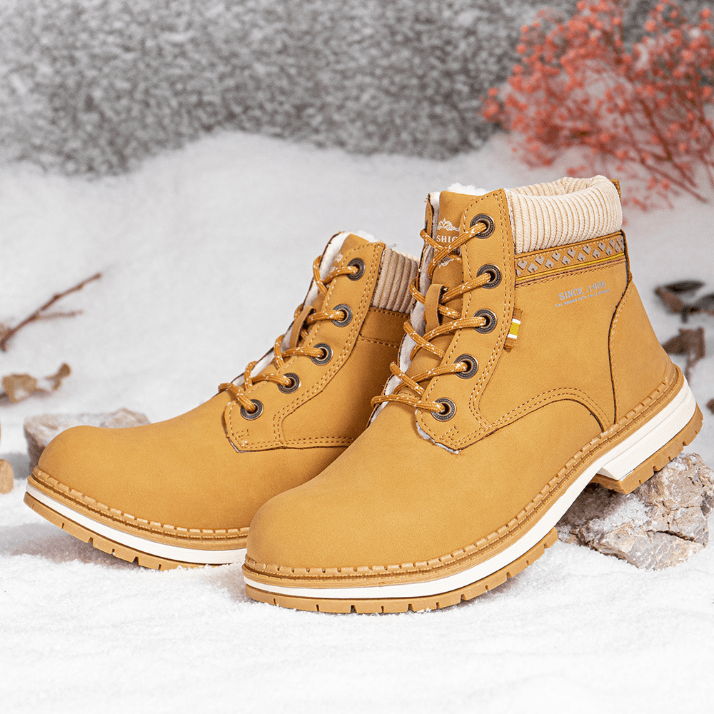 Women Outdoor Warm Lining Lace up Winter Snow Short Boots