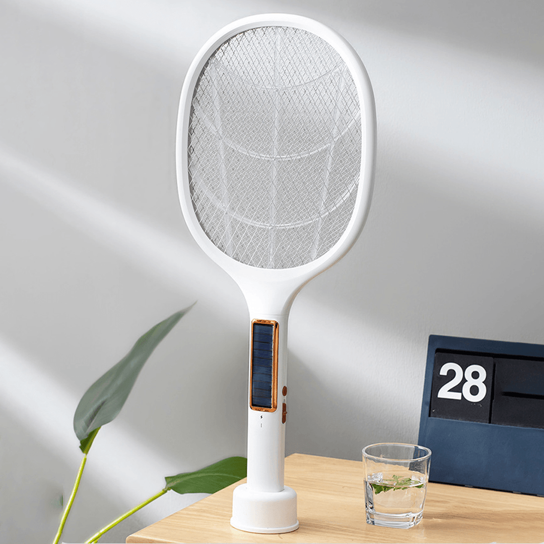 3000V 5W Electric Fly Swatter Usb/Solar Rechargeable Intelabe Bug Zapper with 3-Layer Safety Mesh