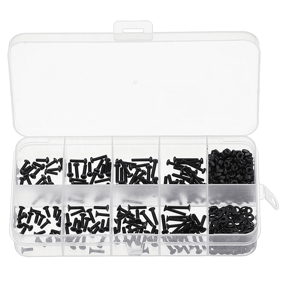 Suleve‚Ñ¢ M2CH4 480Pcs M2 Hex Socket Button&Flat Head Screw Carbon Steel Bolt Nut Assortment