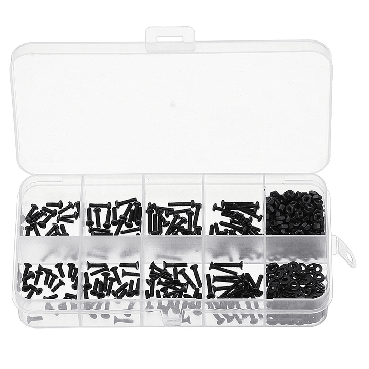 Suleve‚Ñ¢ M2CH4 480Pcs M2 Hex Socket Button&Flat Head Screw Carbon Steel Bolt Nut Assortment