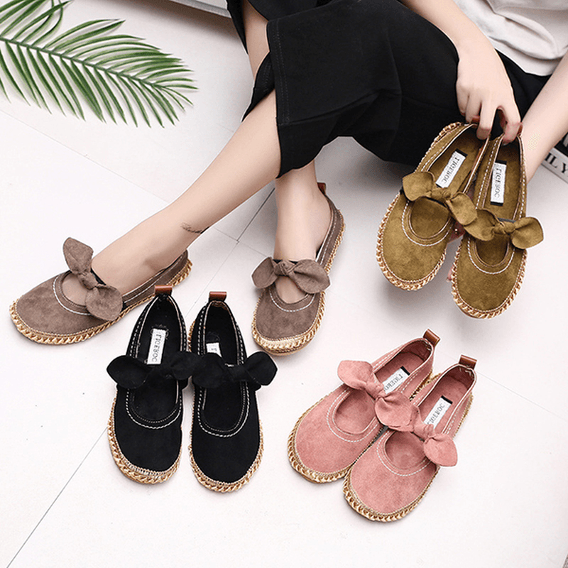 Women Bowknot round Toe Slip-On Suede Outdoor Flat Casual Shoes