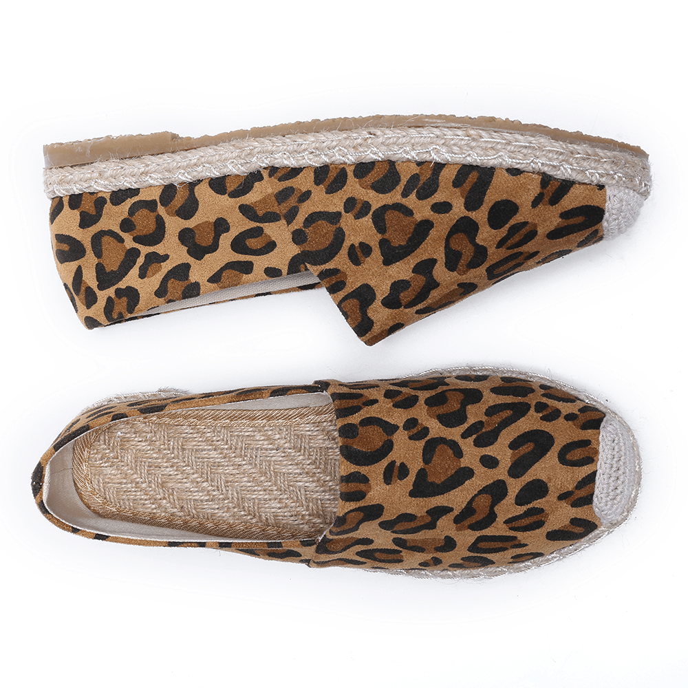 Women Leopard Printing Comfy Lightweight Casual Slip on Espadrille Flats