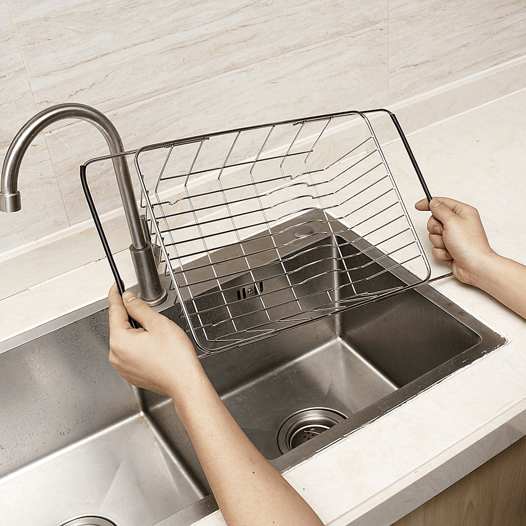 Stainless Steel Adjustable Strainer Sink Drain Basket Rack Holder Kitchen Tool