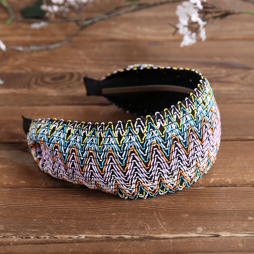 Bohemian Style Wide Hair Hoop Headband Ethnic Style Colorful Striped Fabric Hair Hoop Travel Home Leisure Hair Band - MRSLM