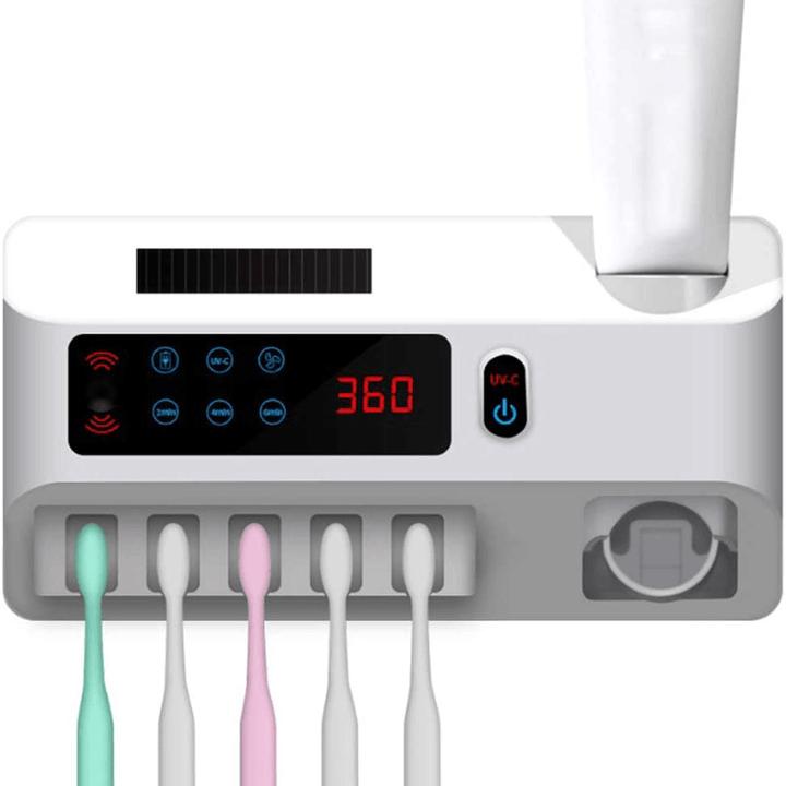 3 in 1 Wall-Mounted UV Sterilizer Toothbrush Holder USB Charging Toothbrush Organizer Toothpaste Dispenser Toothbrush Dryer