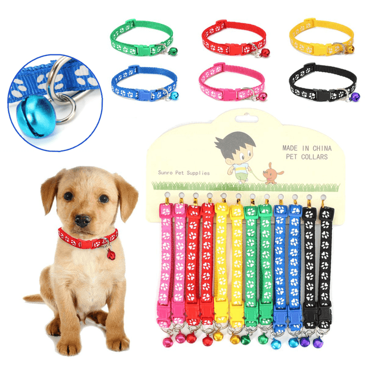 12Pcs/Lot Mulit-Color Dog Collars Pet Cat Nylon Collar Bell Necklace Buckle