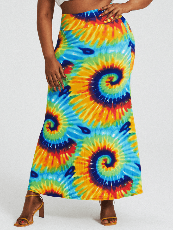 Bohemia Tie Dye Print High Waist Buttocks Bodycon Long Skirt - MRSLM