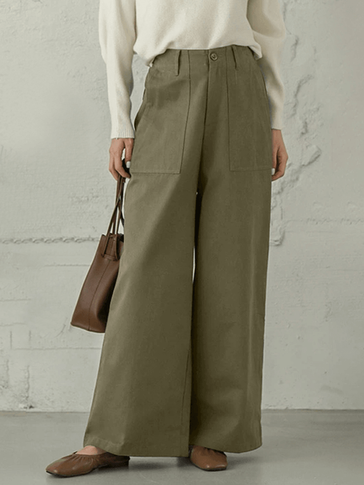 Women Casual Basic Solid Color Loose Wide Leg Pants with Pocket